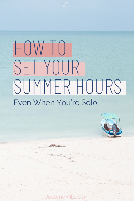 Small boat on calm beach with overlay text “How to Set Your Summer Hours”—ideal for introverted entrepreneurs seeking sustainable business routines.