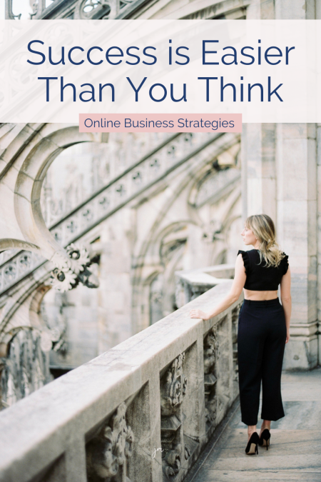 woman walking along pedway in beautiful architecure - success is easier than you think