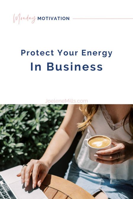Woman holding coffee at laptop with calm focus—visual for Monday Motivation blog post on how to protect your energy and set boundaries in business.