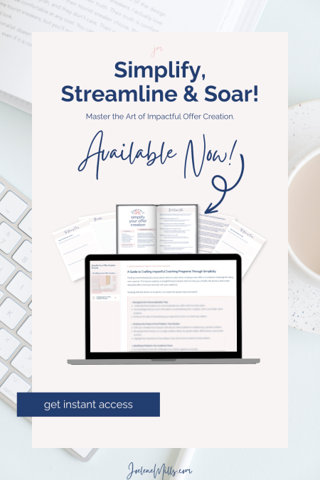 Mock up of what is included in the offer creation masterclass with the words Simplify, streamline and sour! Mastr the art of impactful offer creation! Available now.