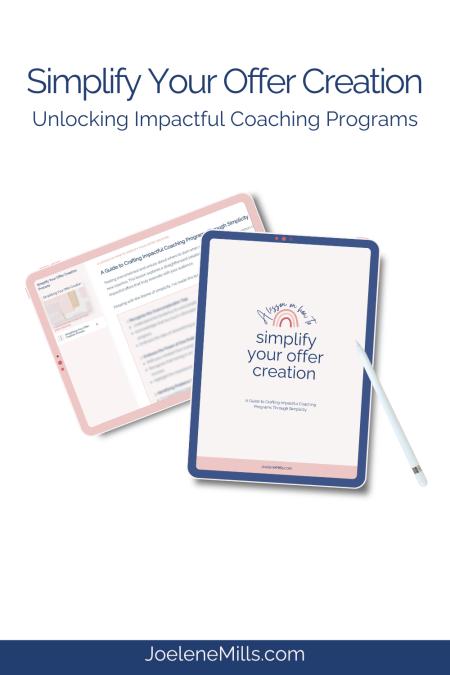 Tablets showing the masterclass "Simplify Your Offer Creation" with the words "Unlocking Impactful Coaching Programs"